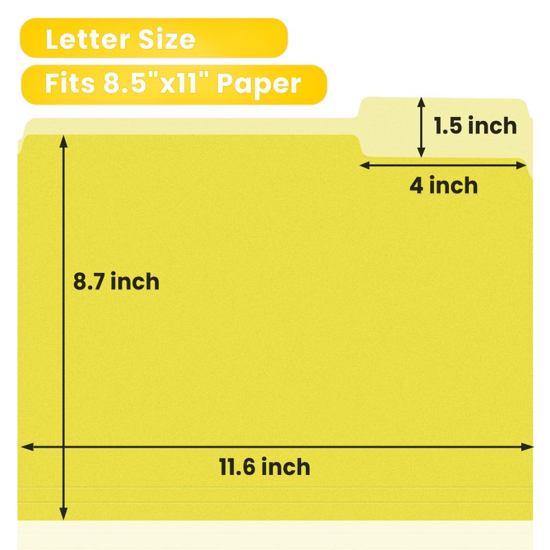 ساني مجلدات ملفات SUNEE مقاس الحروف باللون الأصفر، 100 حزمة مجلدات مانيلا 8.5 × 11 1/3 علامات تبويب، مجلدات ملفات ملونة، مكتب المنزل والمدرسة لملفات المستندات الورقية - Image 3